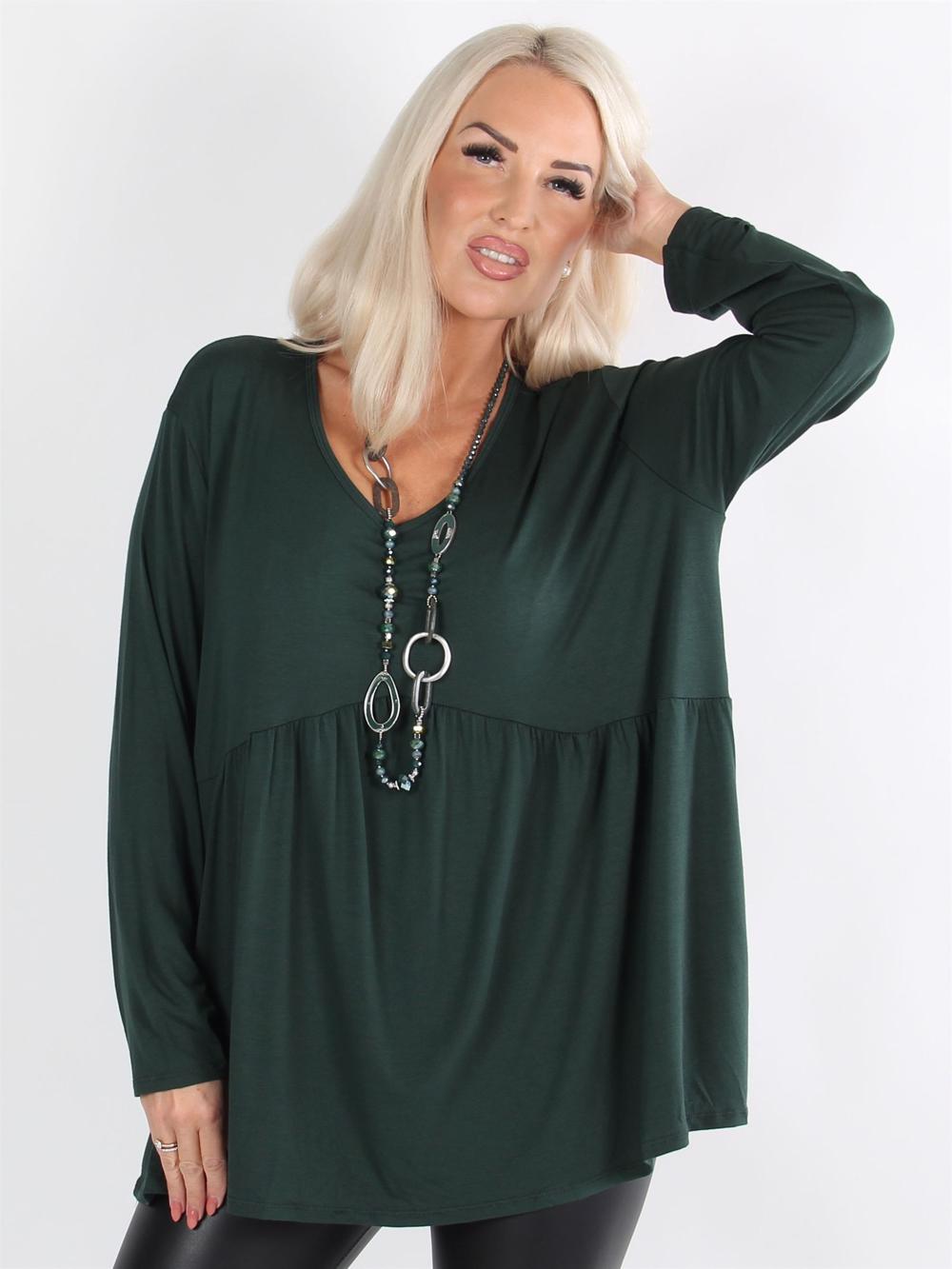 Sarah - Armygrøn langærmet peplum bluse i jerseystof